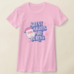 Funny Silent Nights Are Boring Winking Emoji Santa T-Shirt
