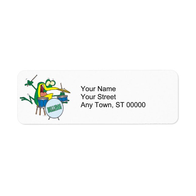 funny silly cartoon frog drummer cartoon label (Front)