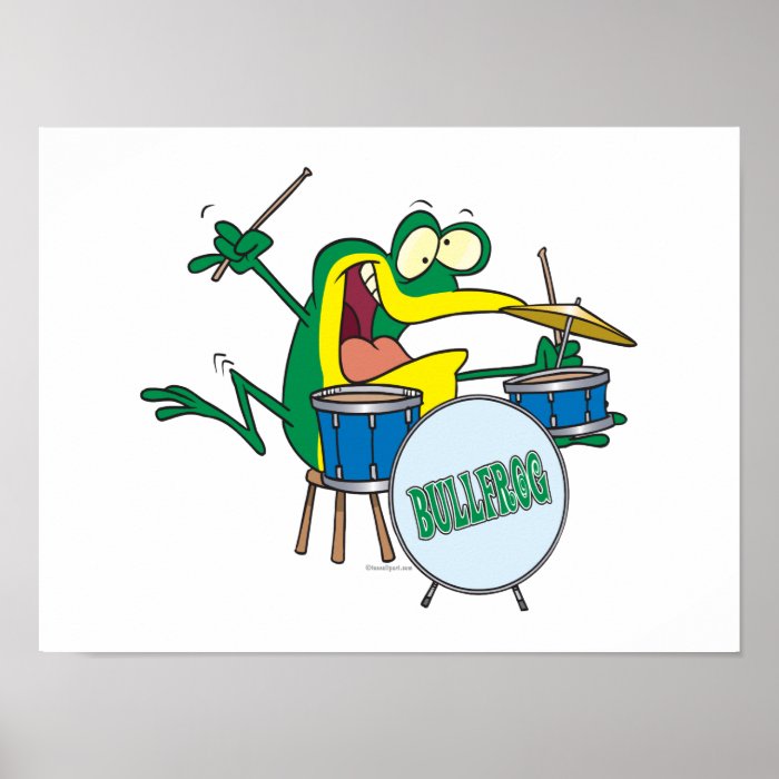 funny silly cartoon frog drummer cartoon print