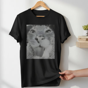 Funny Silly Cat Tongue Out Men's Black T-Shirt