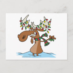 funny silly christmas moose cartoon holiday postcard