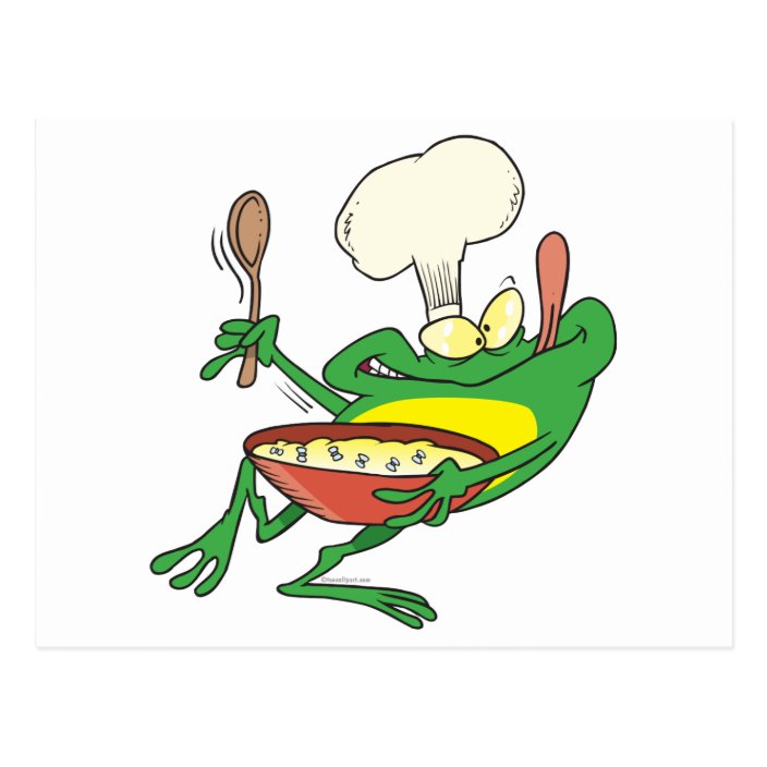 funny silly cooking chef frog cartoon postcard