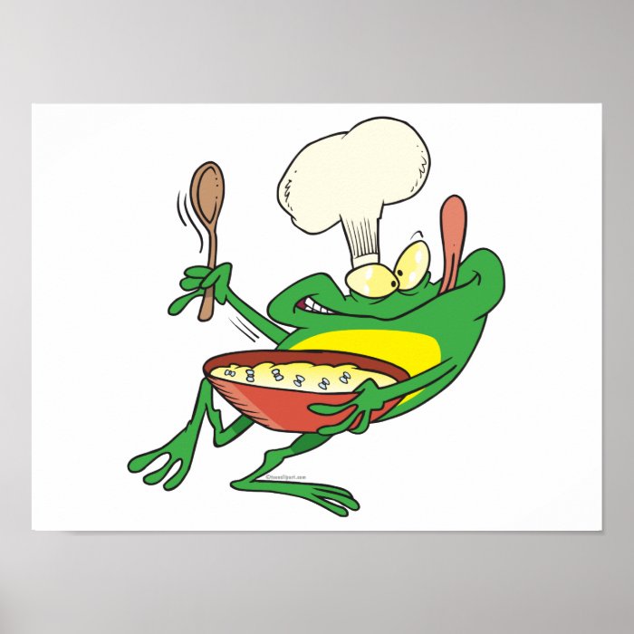 funny silly cooking chef frog cartoon print