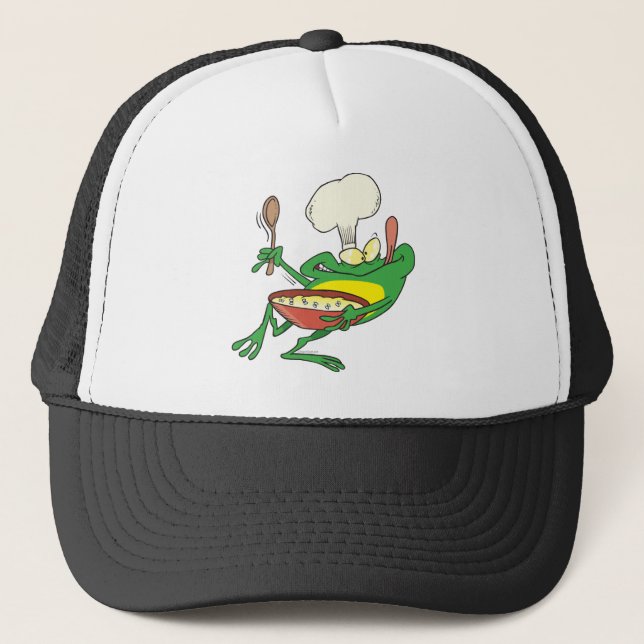 funny silly cooking chef frog cartoon trucker hat (Front)