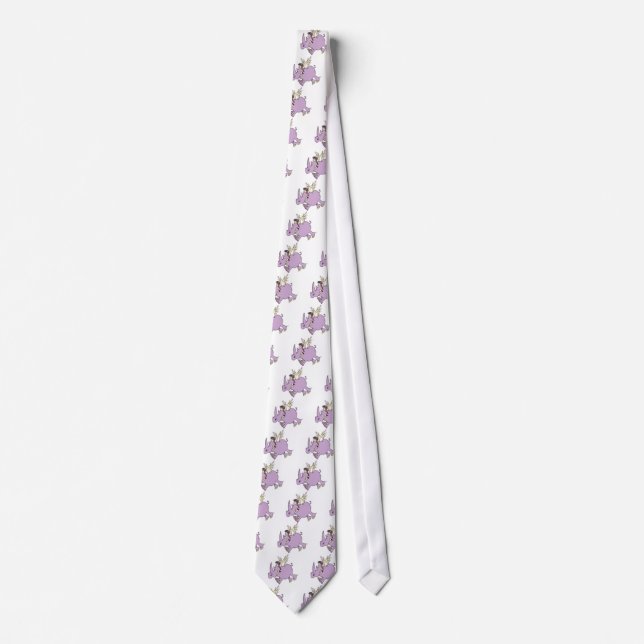 funny silly flying rhino rhinoceros cartoon neck tie (Front)