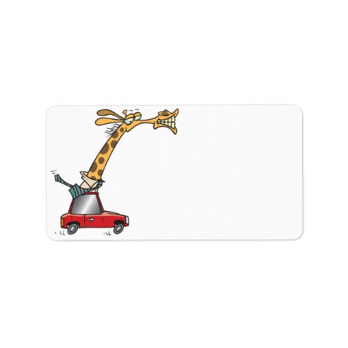 funny silly giraffe in a car commuting label