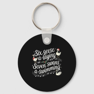 Funny Silly Goose 6 Geese Laying 7 Swans Swimming Keychain