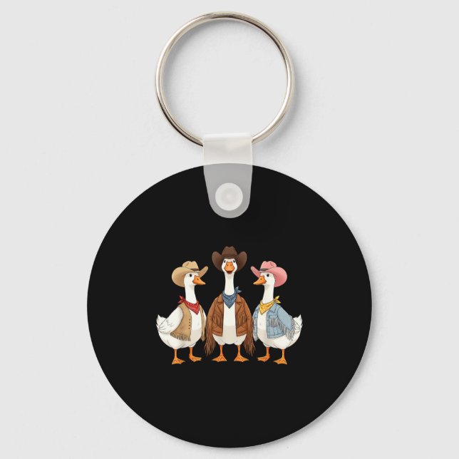 Funny Silly Goose Cowboy Western Cowgirl Goose Hum Keychain (Front)