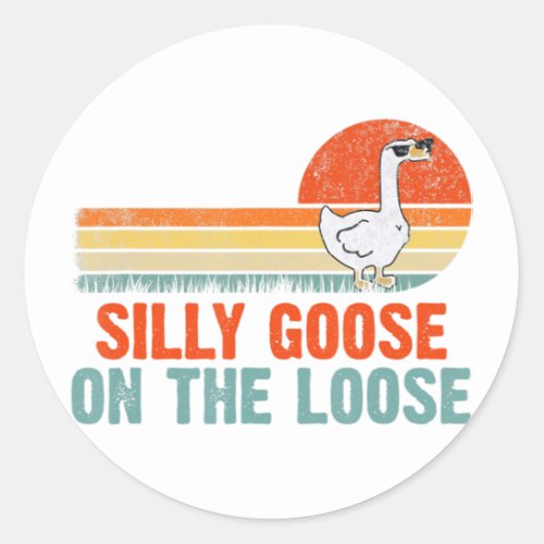 Funny Silly Goose On The Loose Wear Sunglasses  Classic Round Sticker