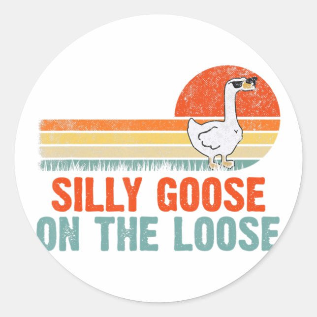 Funny Silly Goose On The Loose Wear Sunglasses  Classic Round Sticker (Front)
