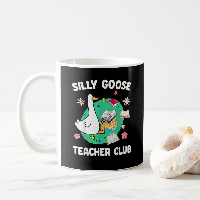 Funny Silly Goose Teacher Club Animal Lover Groovy Coffee Mug (With Donut)