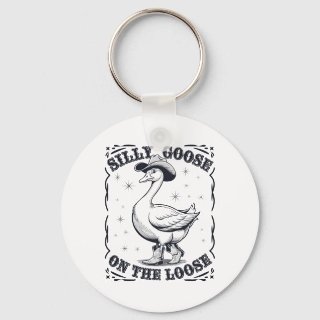 Funny Silly Goose Teacher Club Animal Lover Groovy Keychain (Front)
