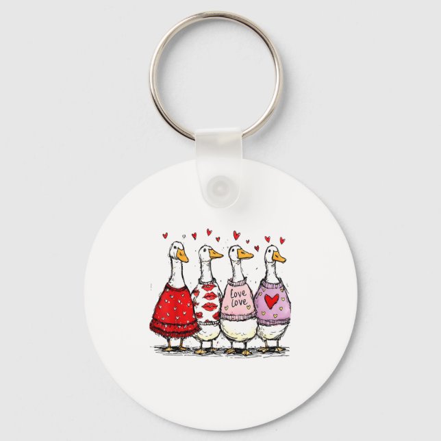 Funny Silly Goose Valentine Trendy Valentine's Day Keychain (Front)