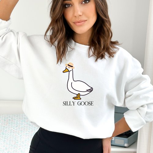 Funny Silly Goose With Hat   Sweatshirt