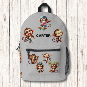 Funny Silly Monkey Watercolor Pattern Monogram Printed Backpack