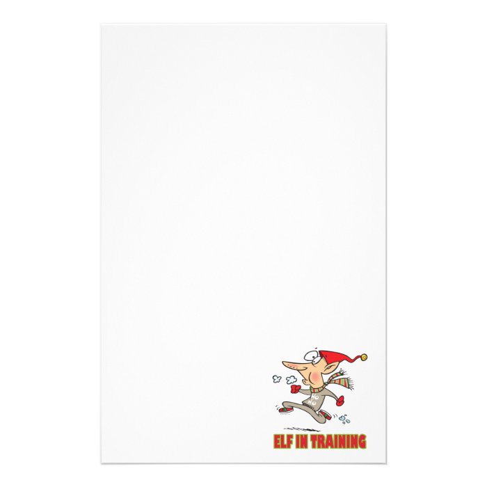 funny silly santa elf in training jogging cartoon stationery paper