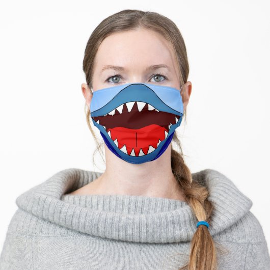 Funny Silly Shark White Sharp Teeth Adult Cloth Face Mask (Worn)