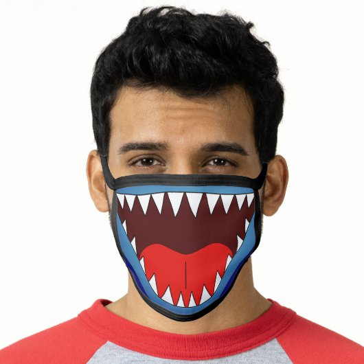 Funny Silly Shark White Sharp Teeth Face Mask (Worn Him)