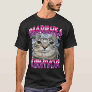 Funny Silly Staring Cat Saying Diarrhea Survivor T-Shirt