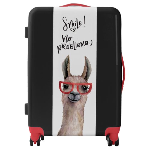 Funny Silly Watercolor Llama Black Luggage