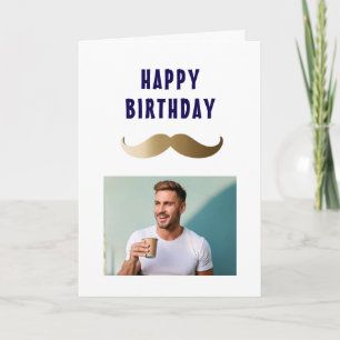 Funny Simple Mustache Happy Birthday Photo Card
