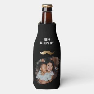 Funny Simple Mustache Happy Father's Day Photo Bottle Cooler