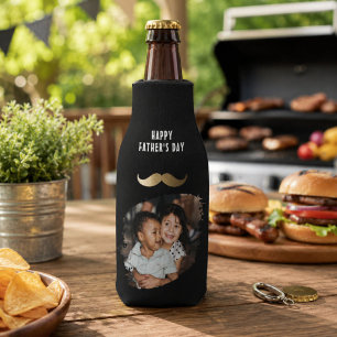 Funny Simple Mustache Happy Father's Day Photo Bottle Cooler