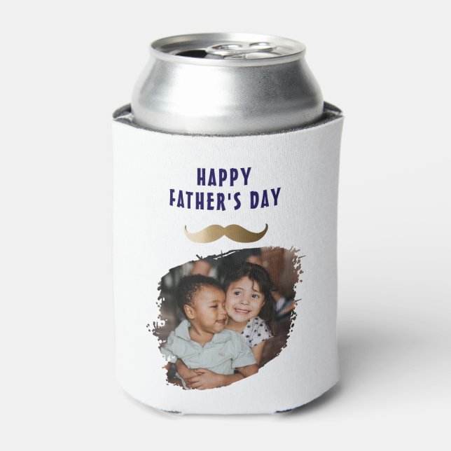 Funny Simple Mustache Happy Father's Day Photo Can Cooler (Can Front)