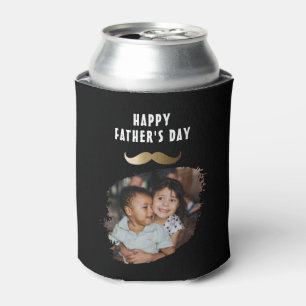 Funny Simple Mustache Happy Father's Day Photo Can Cooler