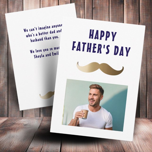 Funny Simple Mustache Happy Father's Day Photo Card (Creator Uploaded)