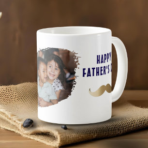 Funny Simple Mustache Happy Father's Day Photo Giant Coffee Mug