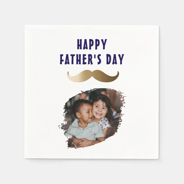 Funny Simple Mustache Happy Father's Day Photo Napkins (Front)