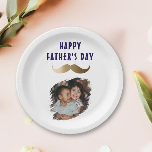 Funny Simple Mustache Happy Father's Day Photo Paper Plates