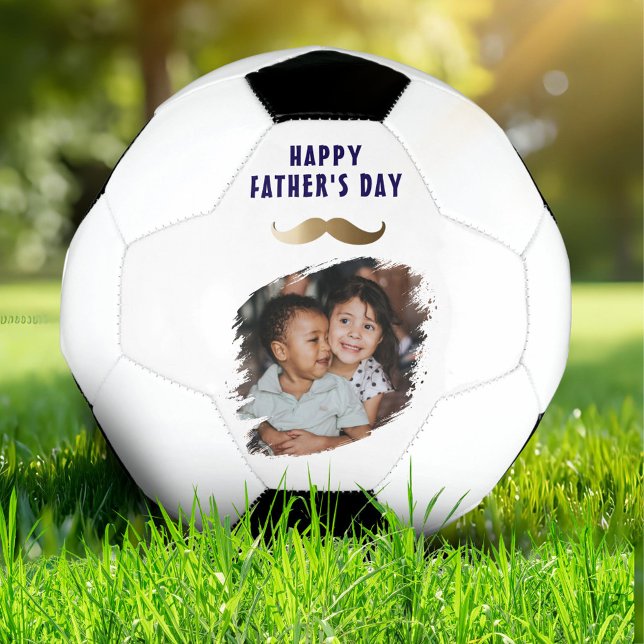 Funny Simple Mustache Happy Father's Day Photo Soccer Ball (Creator Uploaded)