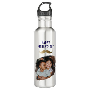 Funny Simple Mustache Happy Father's Day Photo Stainless Steel Water Bottle