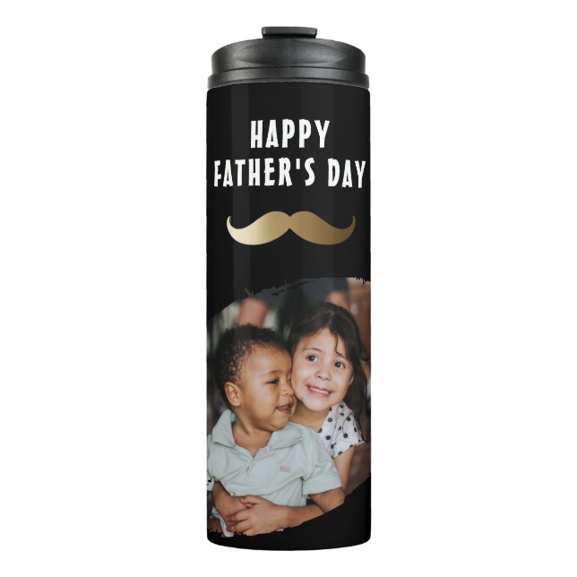 Funny Simple Mustache Happy Father's Day Photo Thermal Tumbler (Front)