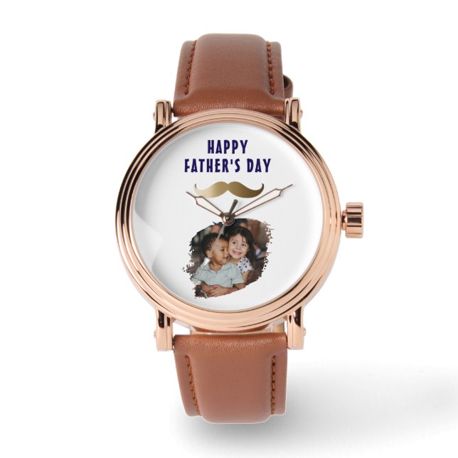 Funny Simple Mustache Happy Father's Day Photo Watch (Front)
