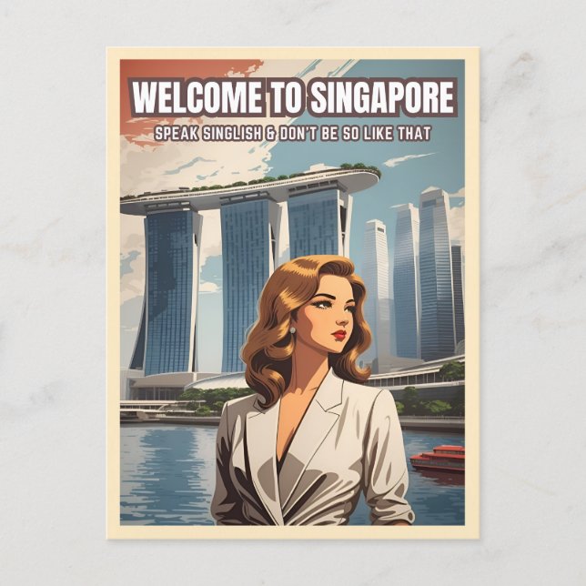 Funny Singapore Travel Singlish Humor Postcard (Front)
