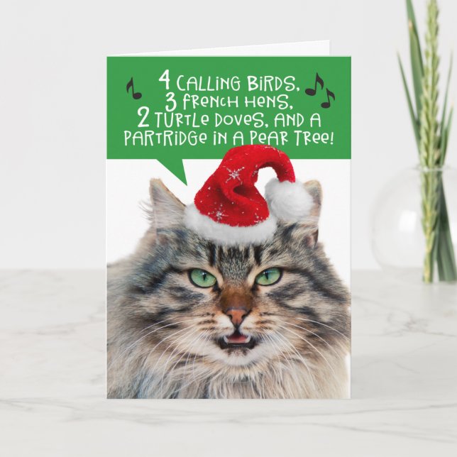 Funny Singing Cat - The 12 Days Of Christmas Holiday Card (Front)