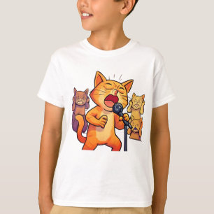 Funny Singing Cat with Microphone Art T-Shirt