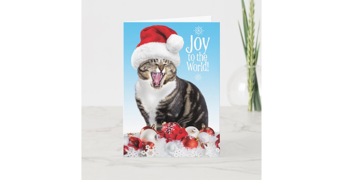 Funny Singing Christmas Cat Joy To The World Holiday Card