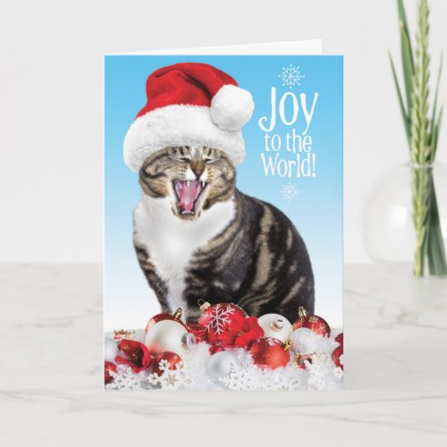 Funny Singing Christmas Cat_ Joy to the World Holiday Card