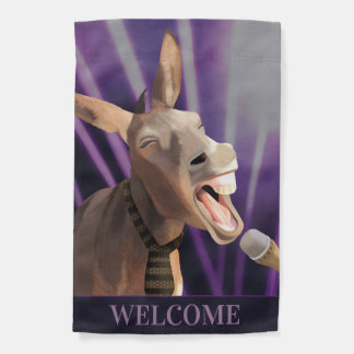 Funny Singing Donkey Farm Animal Purple Background Garden Flag