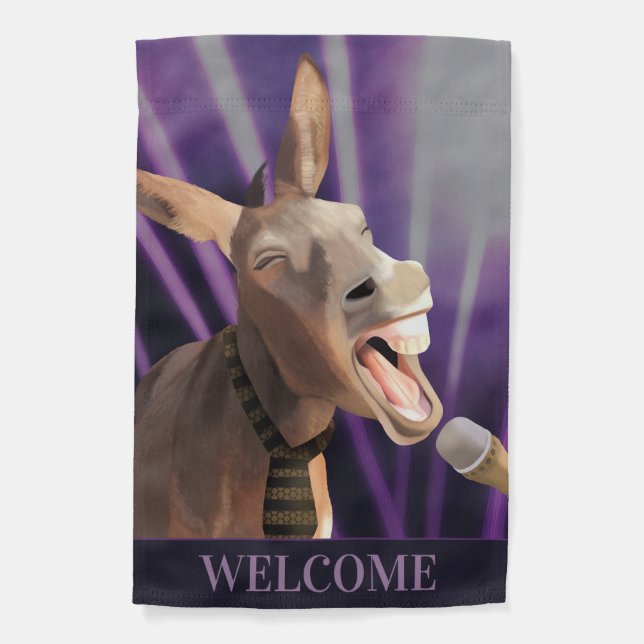 Funny Singing Donkey Farm Animal Purple Background Garden Flag (Front)