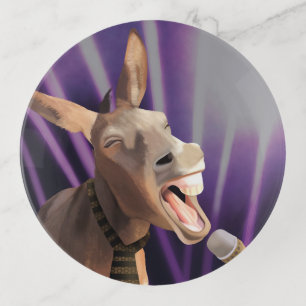 Funny Singing Donkey Farm Animal Purple Background Trinket Tray