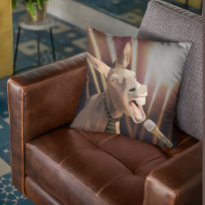 Funny Singing Donkey Throw Pillow