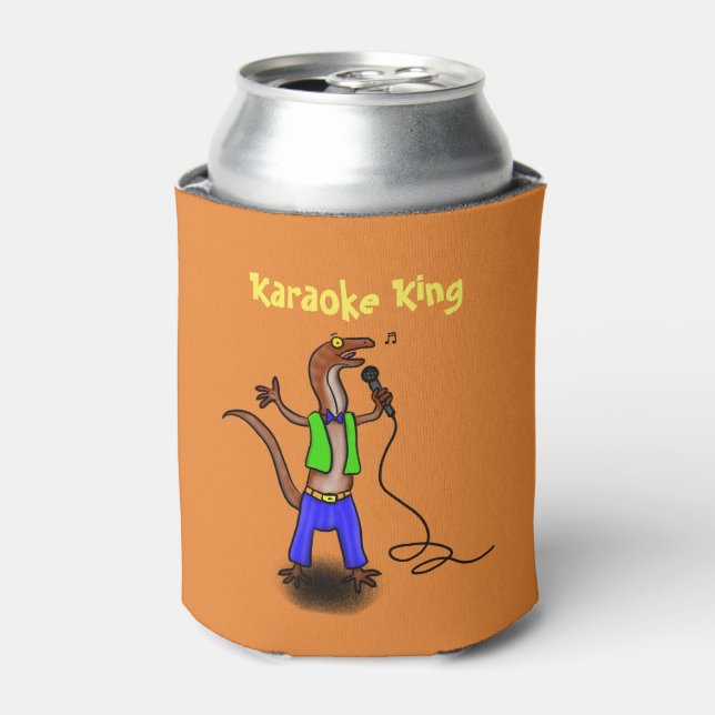 Funny singing lizard with microphone cartoon can cooler (Can Front)