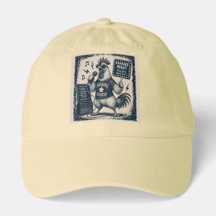 Funny Singing Rooster Vintage Music Illustration Hat