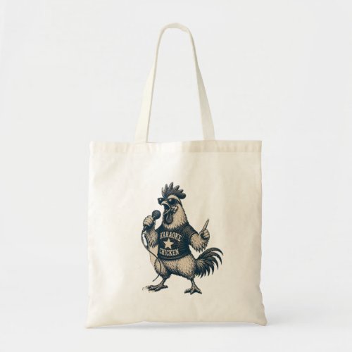 Funny Singing Rooster Vintage Music Illustration Tote Bag