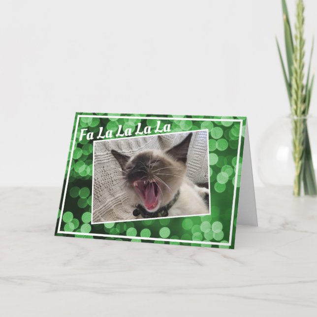 Funny Singing Siamese Kitten Photo Christmas Holiday Card (Front)